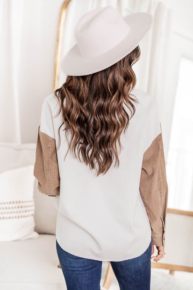 On The Way Brown Colorblock Corduroy Shacket sold by Pink Lily product image thumbnail 4