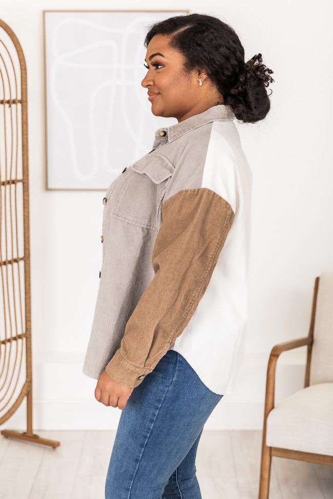 On The Way Brown Colorblock Corduroy Shacket sold by Pink Lily product image thumbnail 11