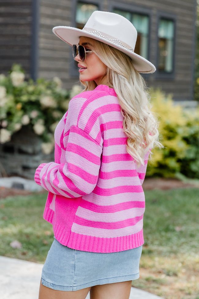 Take Responsibility Pink Chenille Checkered And Striped Sweater sold by Pink Lily product image thumbnail 3