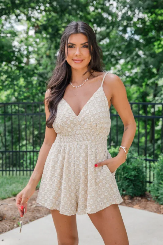 As You Please Beige Lace Overlay Tank Romper FINAL SALE sold by Pink Lily