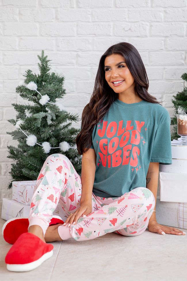 Jolly Good Vibes Dark Green Graphic Tee sold by Pink Lily