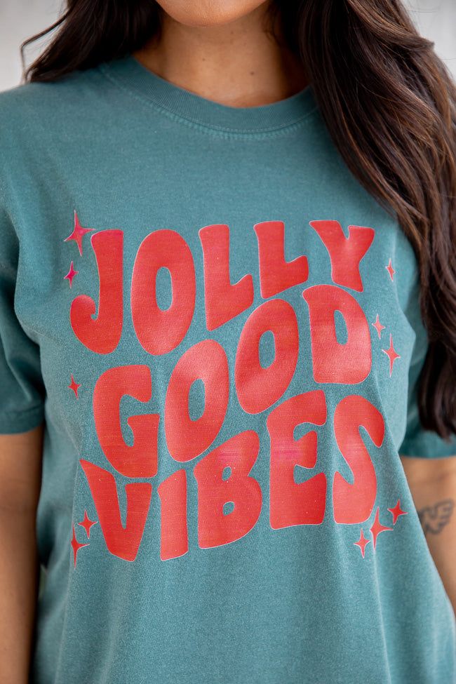 Jolly Good Vibes Dark Green Graphic Tee sold by Pink Lily product image thumbnail 3