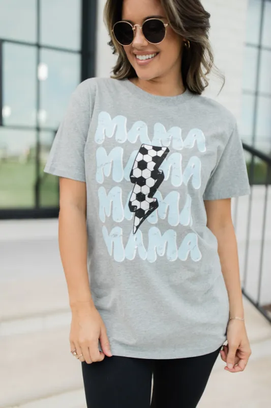 Mama Repeat Soccer Light Grey Oversized Graphic Tee sold by Pink Lily