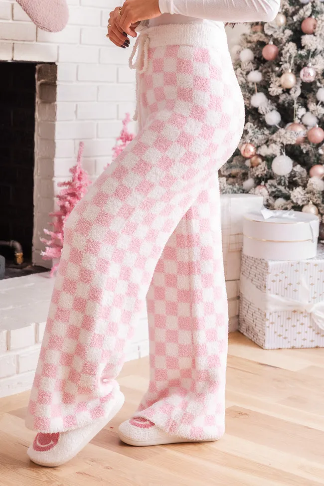 Movies And Chill Fuzzy Pink Checkered Lounge Pants sold by Pink Lily product image thumbnail 3
