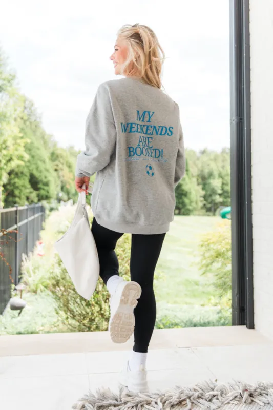 Saturday Soccer Mom Club Light Grey Oversized Graphic Sweatshirt sold by Pink Lily