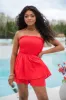 For The Thrill Red Smocked Strapless Romper SALE sold by Pink Lily
