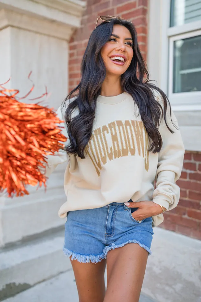 Touchdown Light Tan Oversized Graphic Sweatshirt sold by Pink Lily