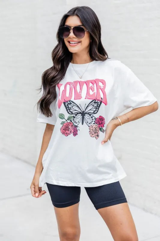 Lover Butterfly White Graphic Tee sold by Pink Lily