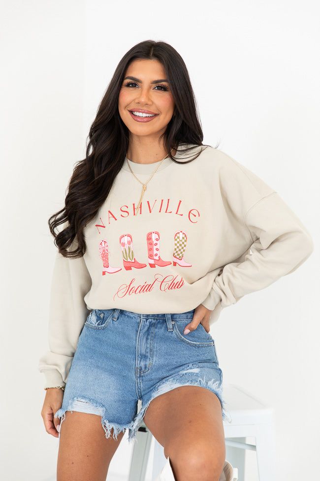 Nashville Social Club Light Tan Oversized Graphic Sweatshirt sold by Pink Lily