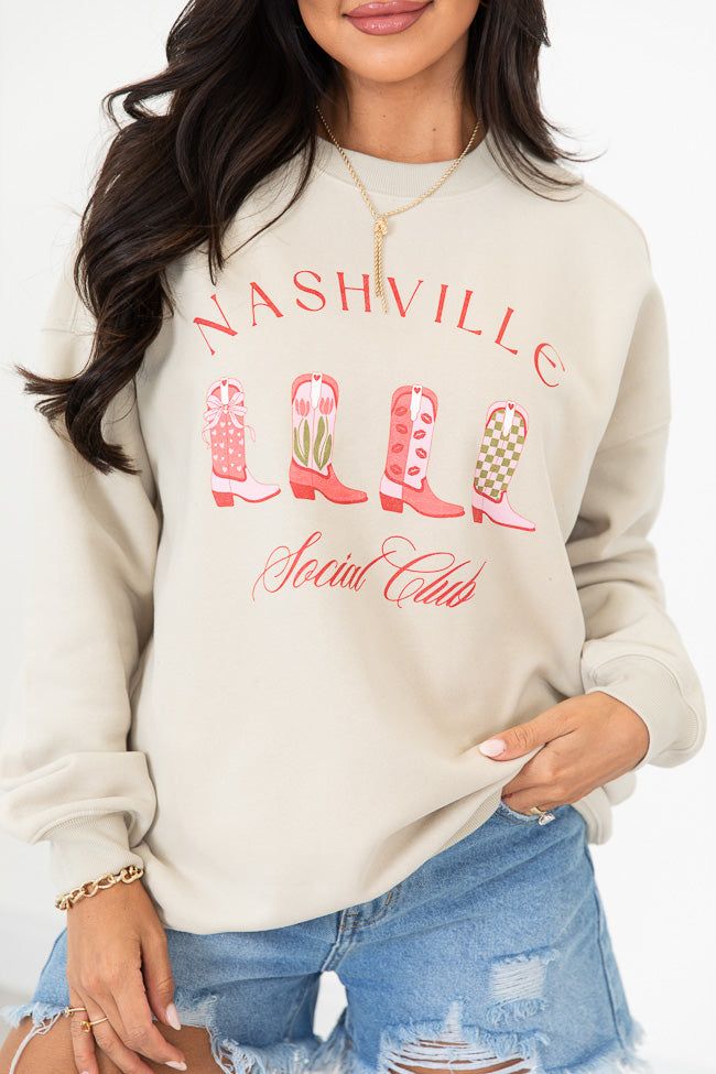 Nashville Social Club Light Tan Oversized Graphic Sweatshirt sold by Pink Lily product image thumbnail 3