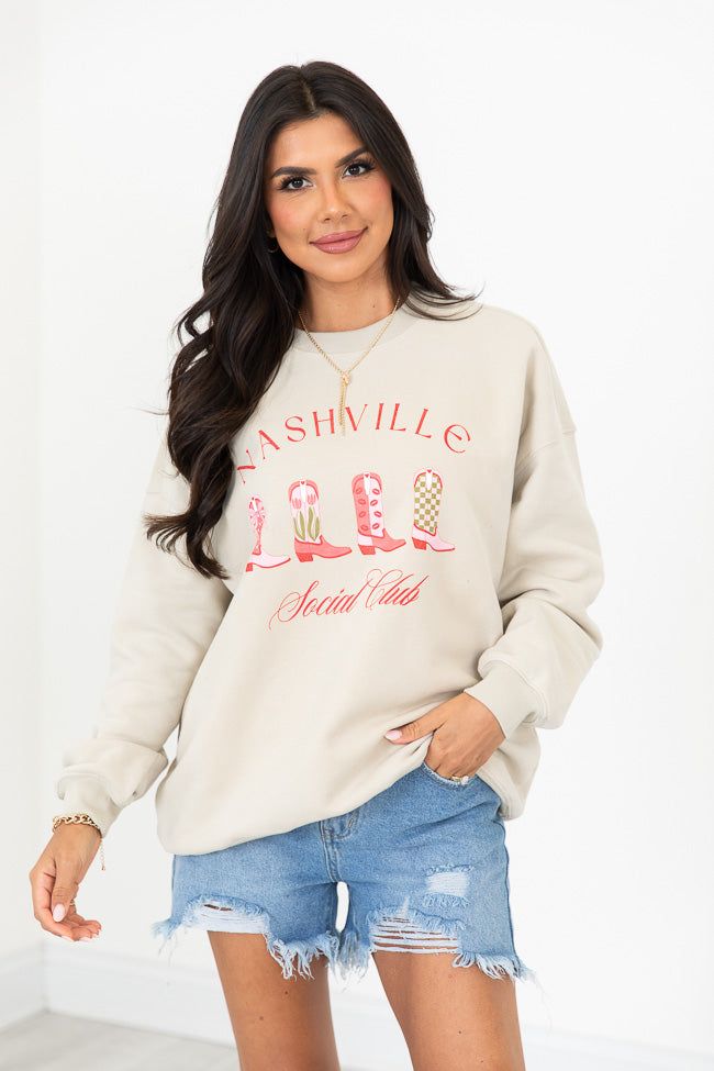 Nashville Social Club Light Tan Oversized Graphic Sweatshirt sold by Pink Lily product image thumbnail 4