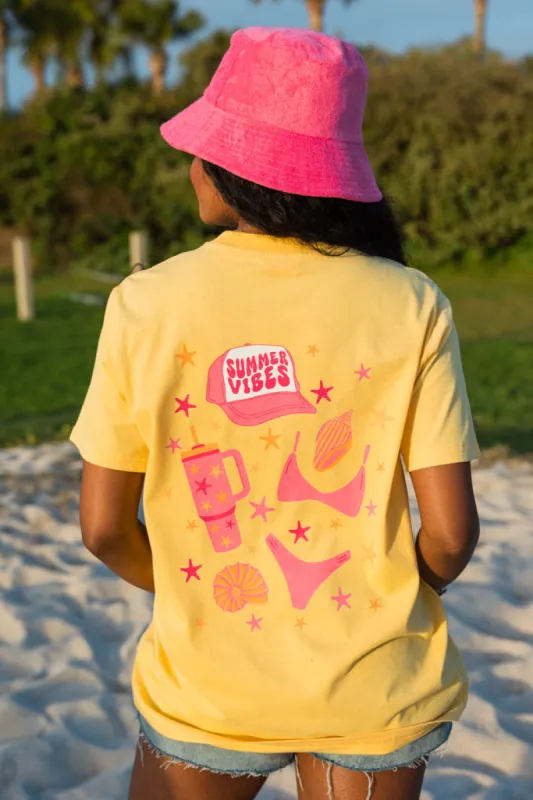 Summer Vibes Yellow Oversized Graphic Tee sold by Pink Lily