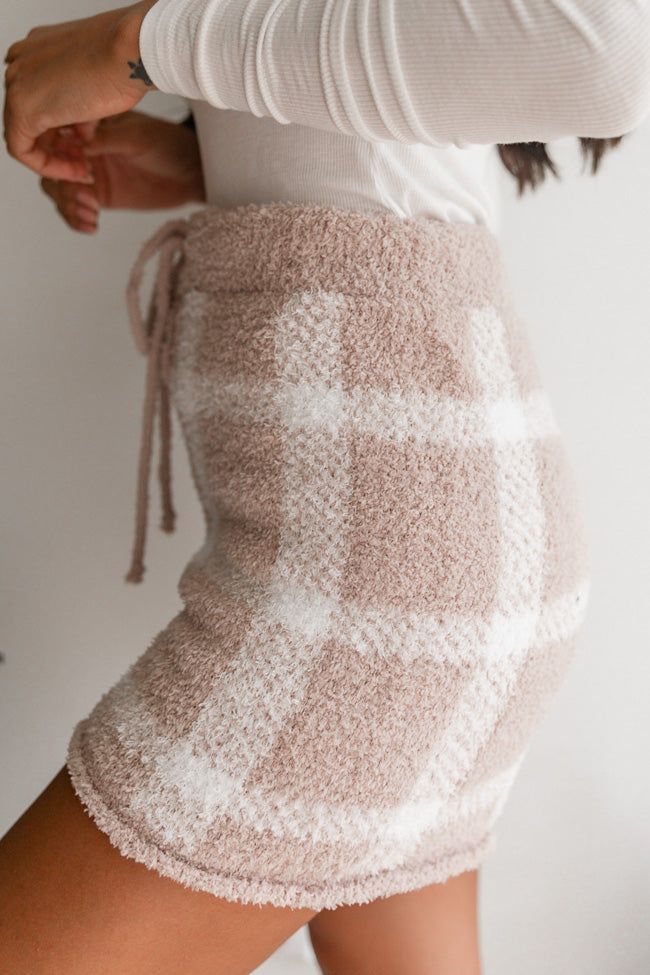 Most Wonderful Time Beige Plaid Fuzzy Lounge Short sold by Pink Lily product image thumbnail 3