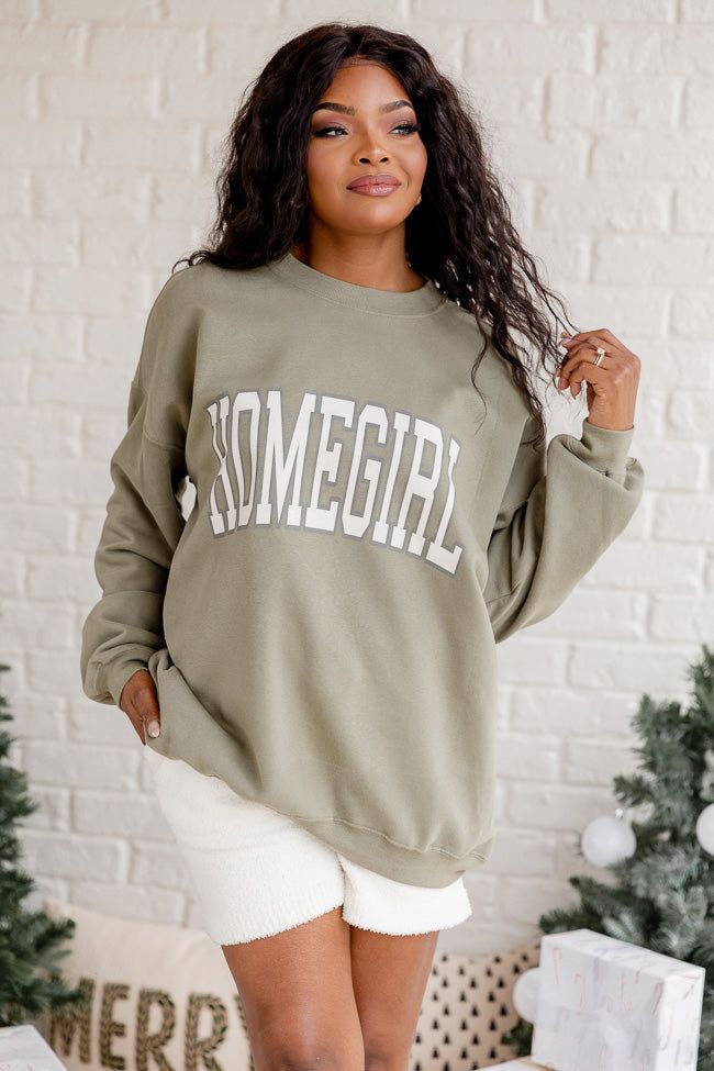 Homegirl Olive Oversized Graphic Sweatshirt DOORBUSTER sold by Pink Lily