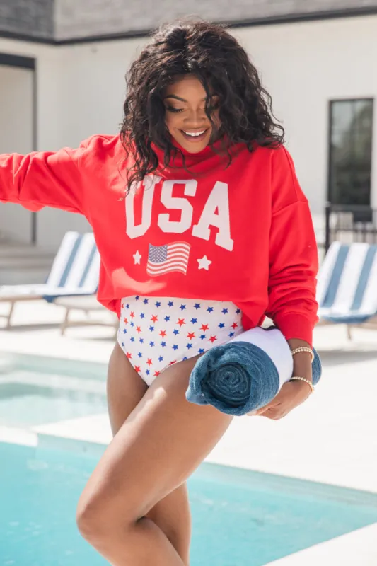 USA Flag Red Oversized Graphic Sweatshirt sold by Pink Lily