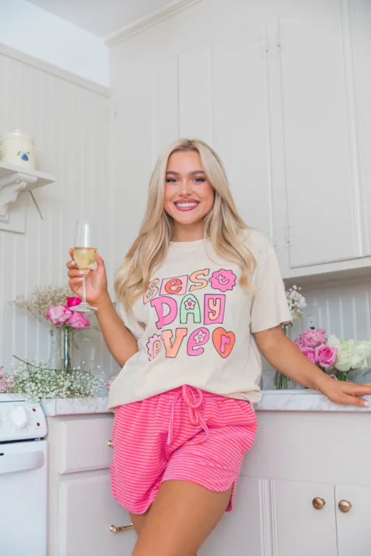 Best Day Ever Ivory Oversized Graphic Tee sold by Pink Lily
