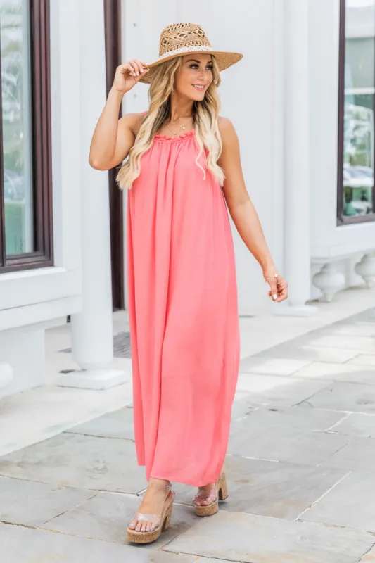 Choose Fate Coral High Neck Midi Dress FINAL SALE sold by Pink Lily