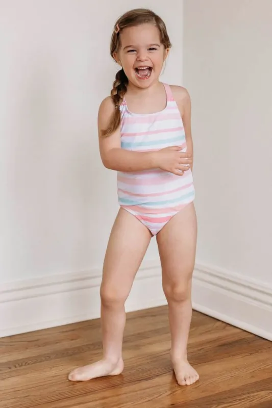Clearwater Bay Girls Multi Stripe One Piece Swimsuit FINAL SALE sold by Pink Lily