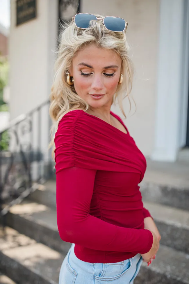 Forever Happy Red Mesh Overlay Off The Shoulder Top FINAL SALE sold by Pink Lily product image thumbnail 5