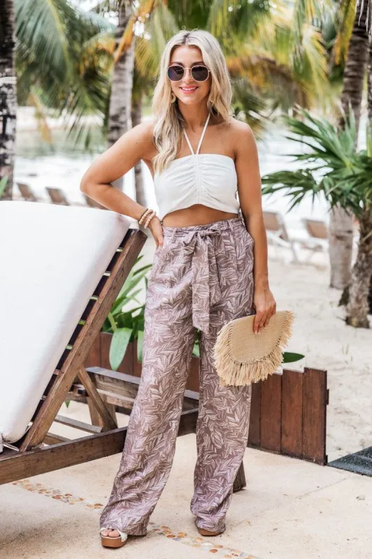 Sunny Day Getaway Printed Taupe Pants FINAL SALE sold by Pink Lily