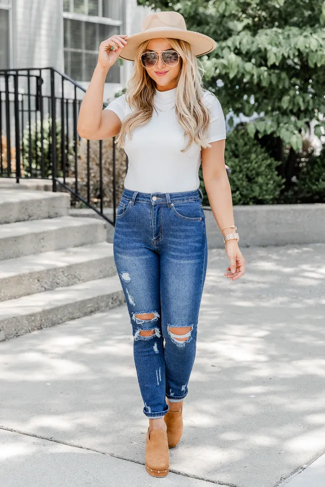 The Mom Jeans Dark Wash Straight Leg Jeans FINAL SALE sold by Pink Lily product image thumbnail 2