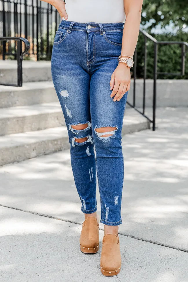 The Mom Jeans Dark Wash Straight Leg Jeans FINAL SALE sold by Pink Lily