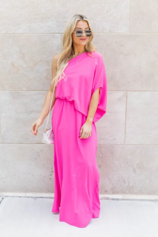 Found My Forever Pink One Shoulder Maxi Dress FINAL SALE sold by Pink Lily