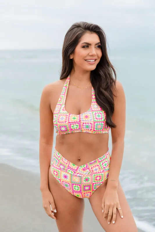 Gossip On Deck in Cabo Crochet Multi Color Halter Bikini Top FINAL SALE sold by Pink Lily