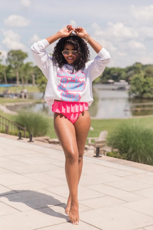 Living On Lake Time White Oversized Graphic Sweatshirt sold by Pink Lily product image thumbnail 5