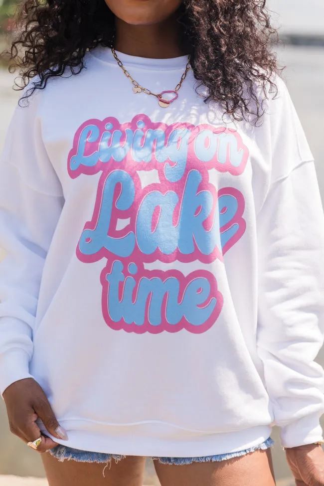 Living On Lake Time White Oversized Graphic Sweatshirt sold by Pink Lily product image thumbnail 3