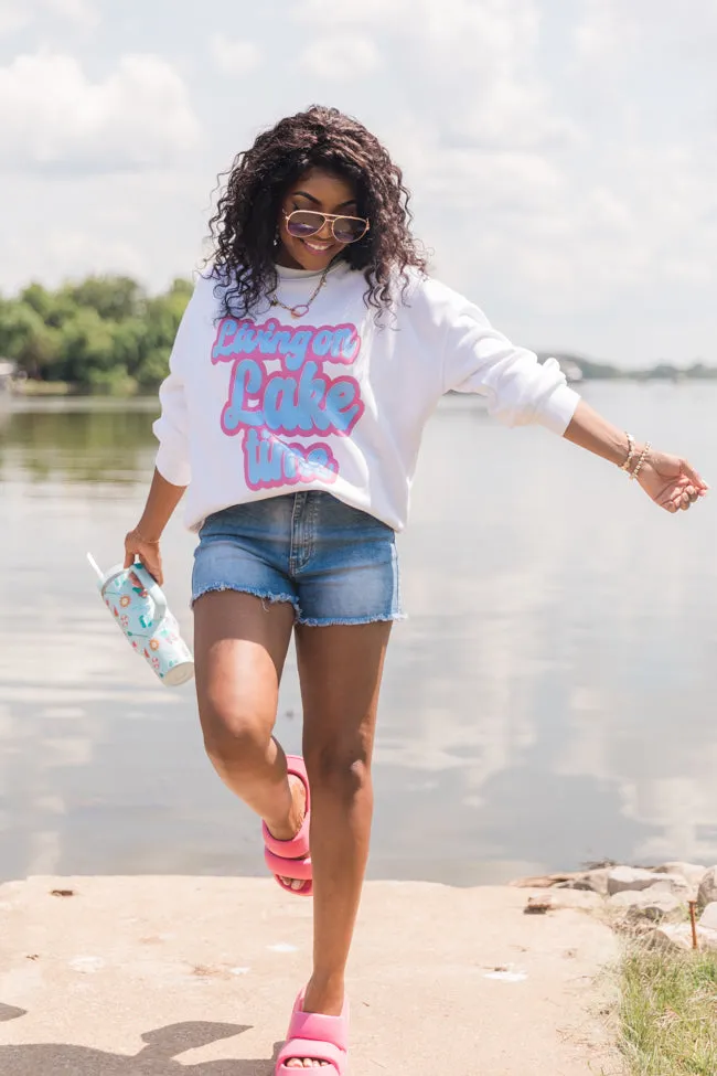 Living On Lake Time White Oversized Graphic Sweatshirt sold by Pink Lily product image thumbnail 2