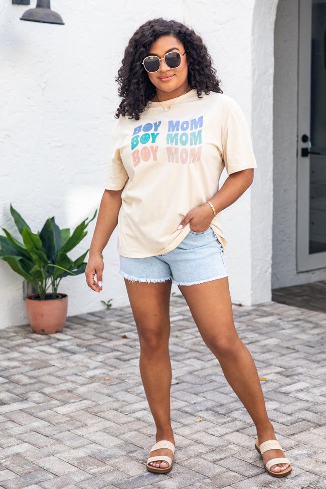 Boy Mom Repeat Smiley Ivory Oversized Graphic Tee sold by Pink Lily product image thumbnail 2