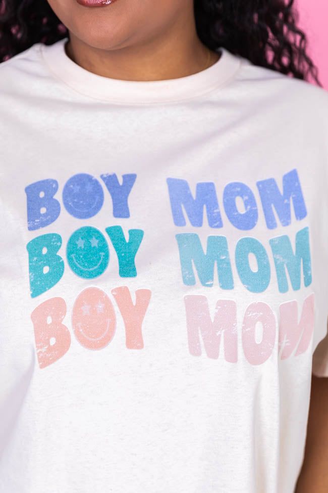 Boy Mom Repeat Smiley Ivory Oversized Graphic Tee sold by Pink Lily product image thumbnail 3