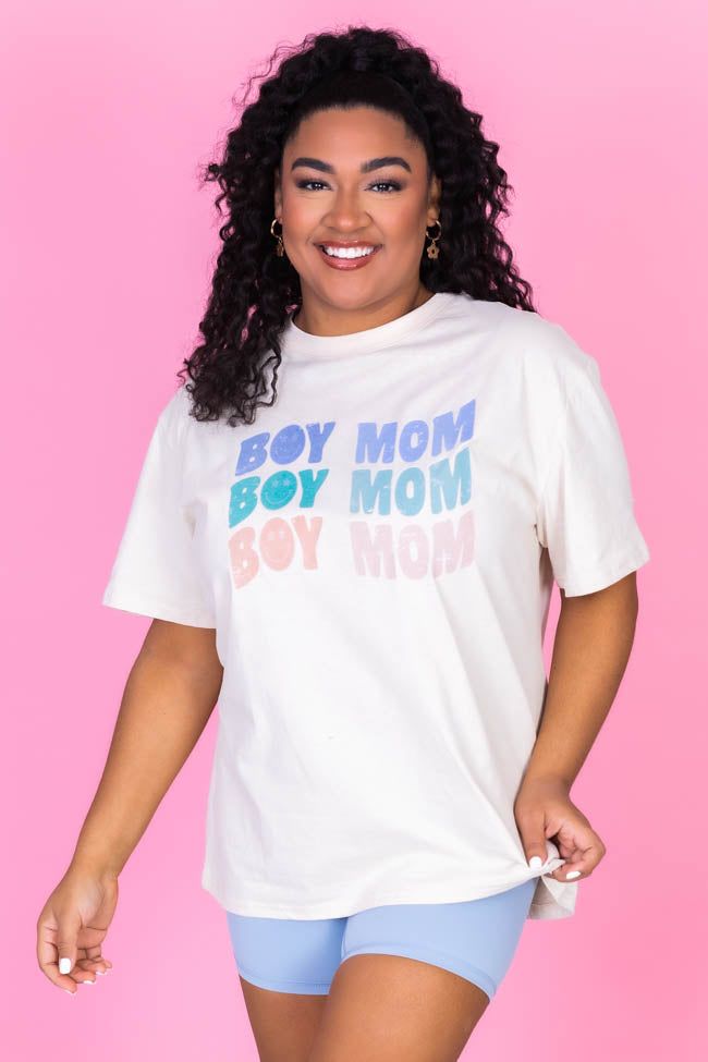 Boy Mom Repeat Smiley Ivory Oversized Graphic Tee sold by Pink Lily product image thumbnail 4