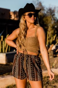 Get Away From It All Black Printed Shorts sold by Pink Lily