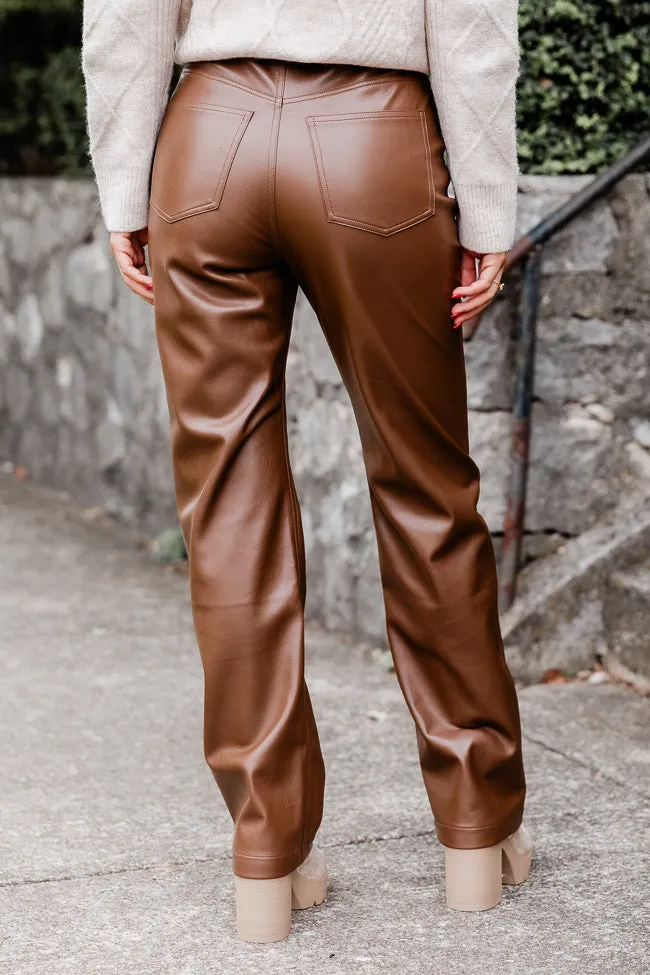 Be True To You Brown Faux Leather Straight Leg Pants FINAL SALE sold by Pink Lily product image thumbnail 3