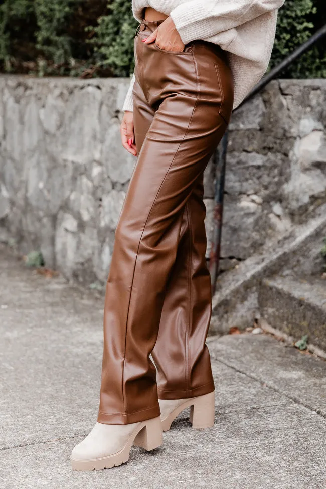 Be True To You Brown Faux Leather Straight Leg Pants FINAL SALE sold by Pink Lily product image thumbnail 2