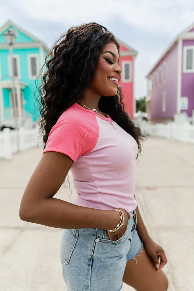 Rad Pink Ribbed Raglan Crop Tee FINAL SALE sold by Pink Lily product image thumbnail 4