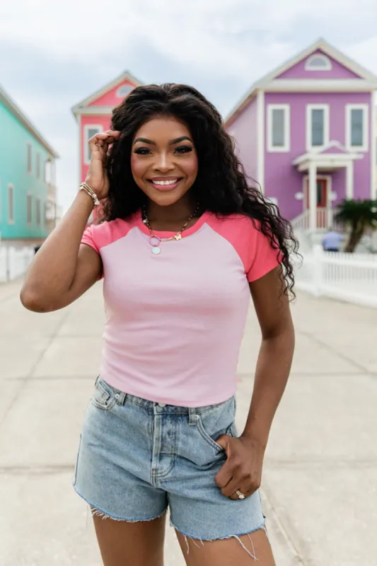 Rad Pink Ribbed Raglan Crop Tee FINAL SALE sold by Pink Lily