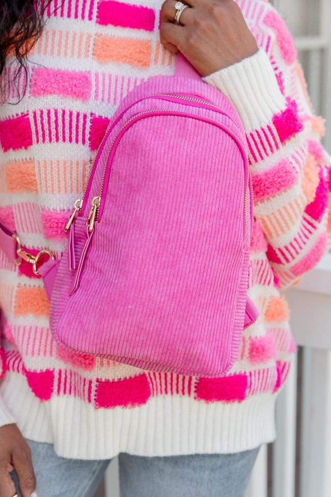 Pink Corduroy Sling Bag sold by Pink Lily