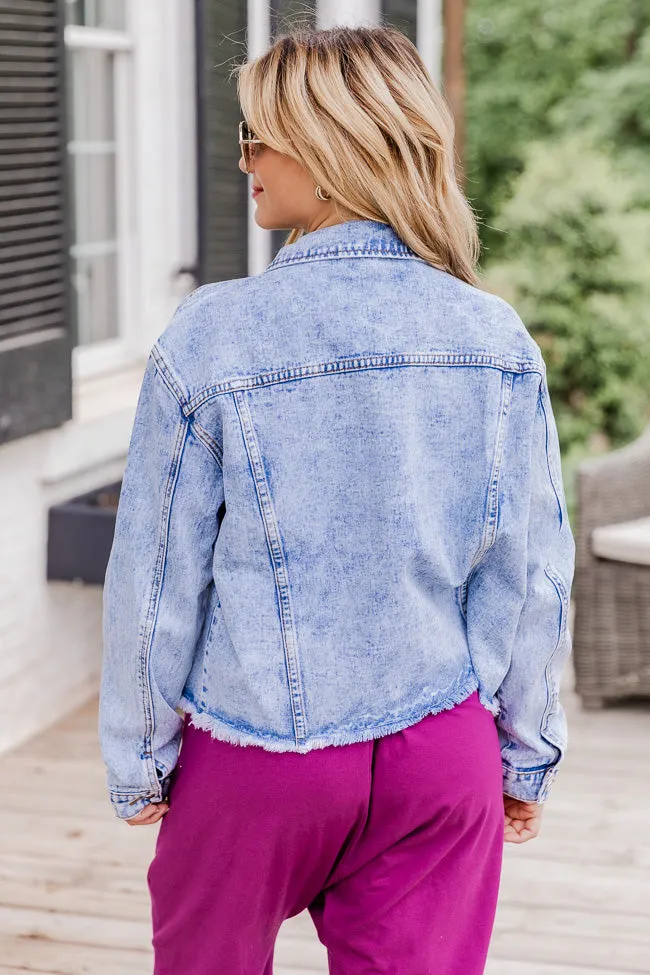 Born To Dream Light Wash Acid Wash Raw Hem Denim Jacket FINAL SALE sold by Pink Lily product image thumbnail 3