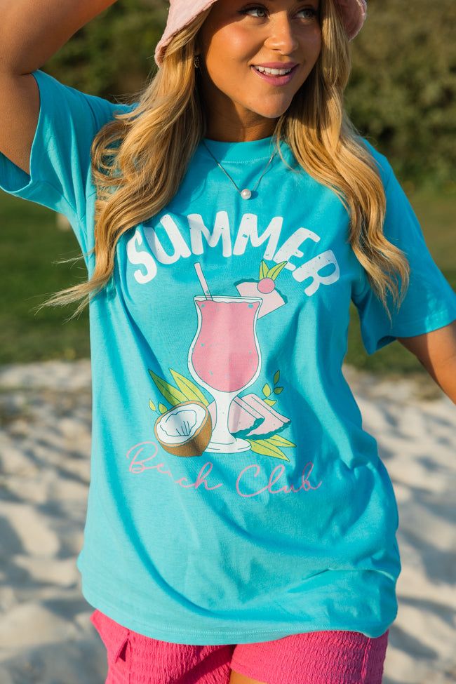 Summer Beach Club Aqua Blue Oversized Graphic Tee sold by Pink Lily product image thumbnail 3