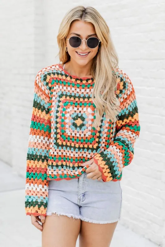 Light Up My Life Multi Colored Crochet Sweater FINAL SALE sold by Pink Lily