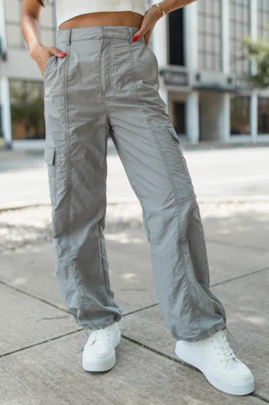 Hard To Forget Grey Adjustable Parachute Pants SALE sold by Pink Lily