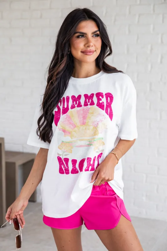 Summer Nights White Graphic Tee sold by Pink Lily