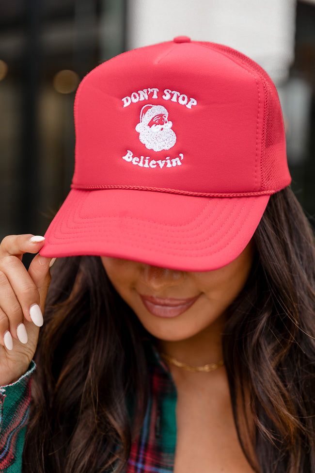 Dont Stop Believin Red Trucker Hat sold by Pink Lily