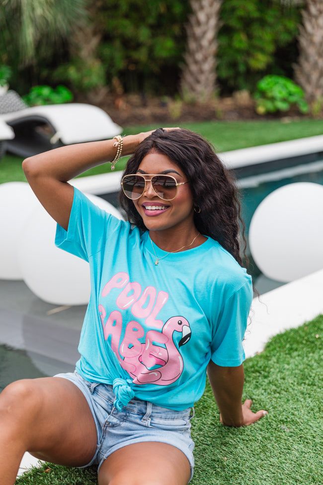 Pool Babe Aqua Blue Oversized Graphic Tee sold by Pink Lily