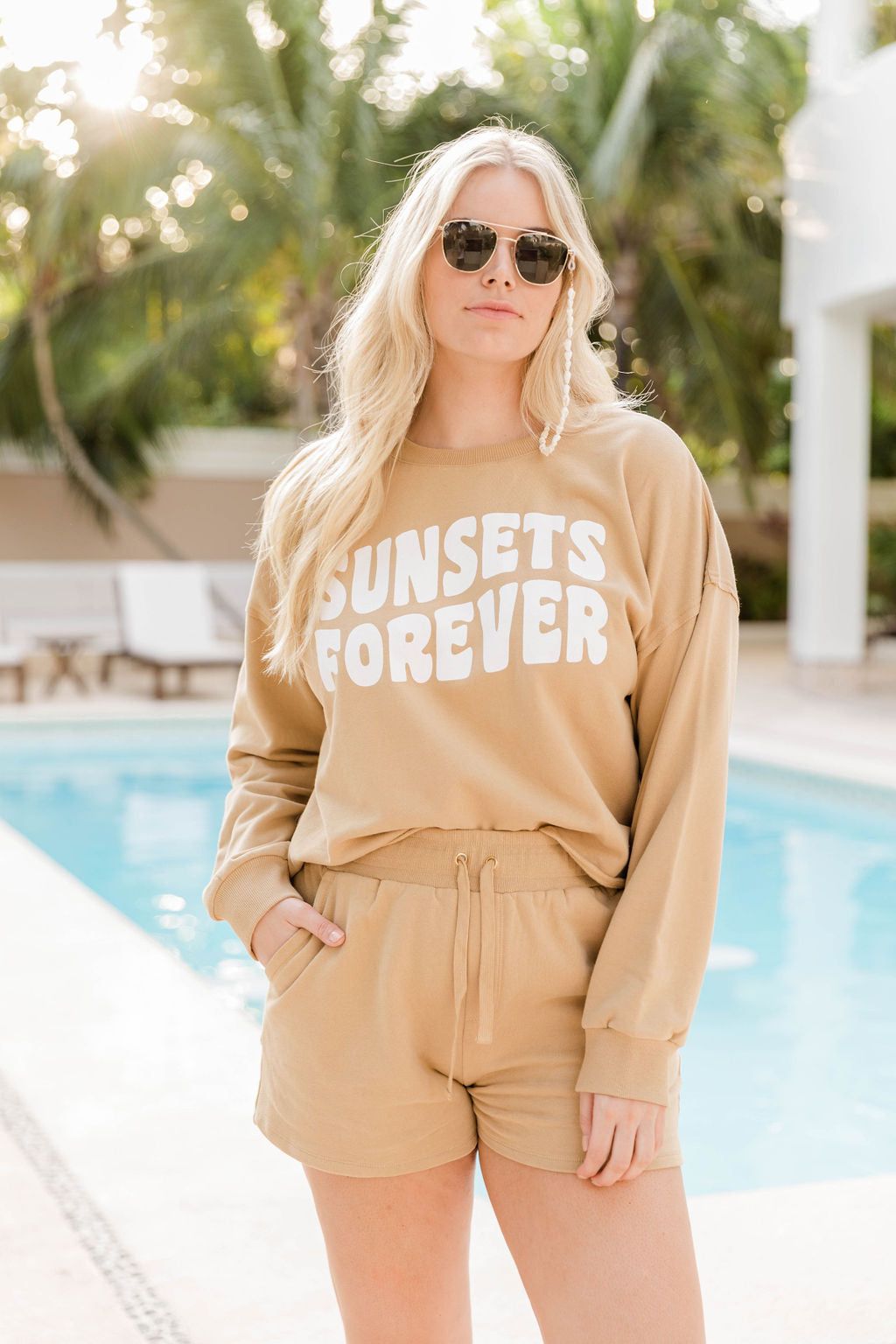 Sunsets Forever Tan Cropped Graphic Sweatshirt sold by Pink Lily product image thumbnail 5