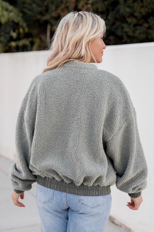 All On My Own Olive Sherpa And Suede Bomber Jacket FINAL SALE sold by Pink Lily product image thumbnail 5