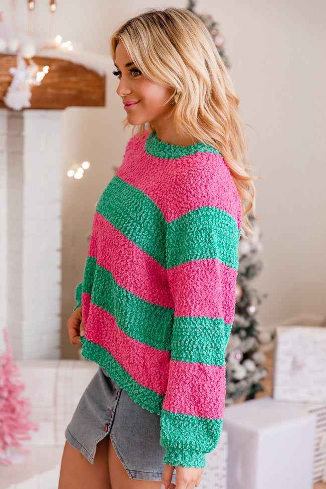 Everything Changes Pink And Green Striped Popcorn Sweater sold by Pink Lily product image thumbnail 3